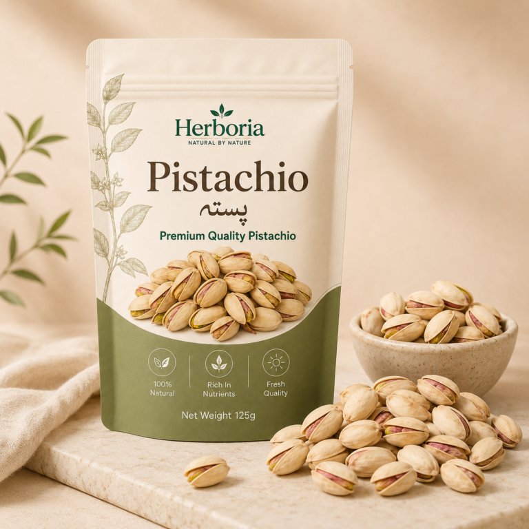 Herboria Premium Pistachios served as a dry fruit snack