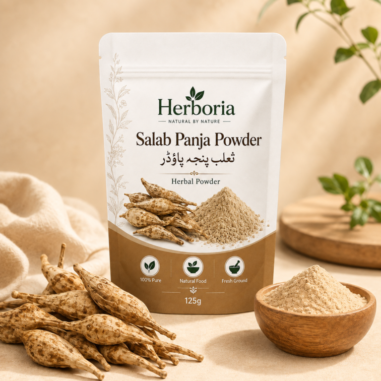 Dried Salab Panja root used in Herboria herbal packaging