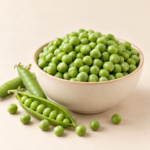 Herboria Fresh Peas Seeds 200g pouch with fresh peeled green matar in ceramic bowl