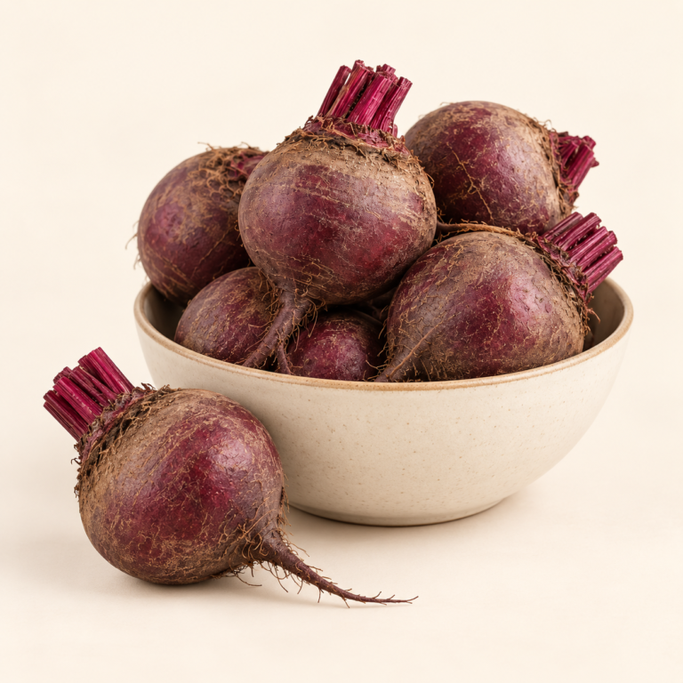 Herboria Fresh whole beetroot 500g pouch with fresh chukandar in ceramic bowl
