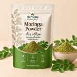 Pure green moringa leaf powder Sohanjna Powder in ceramic bowl
