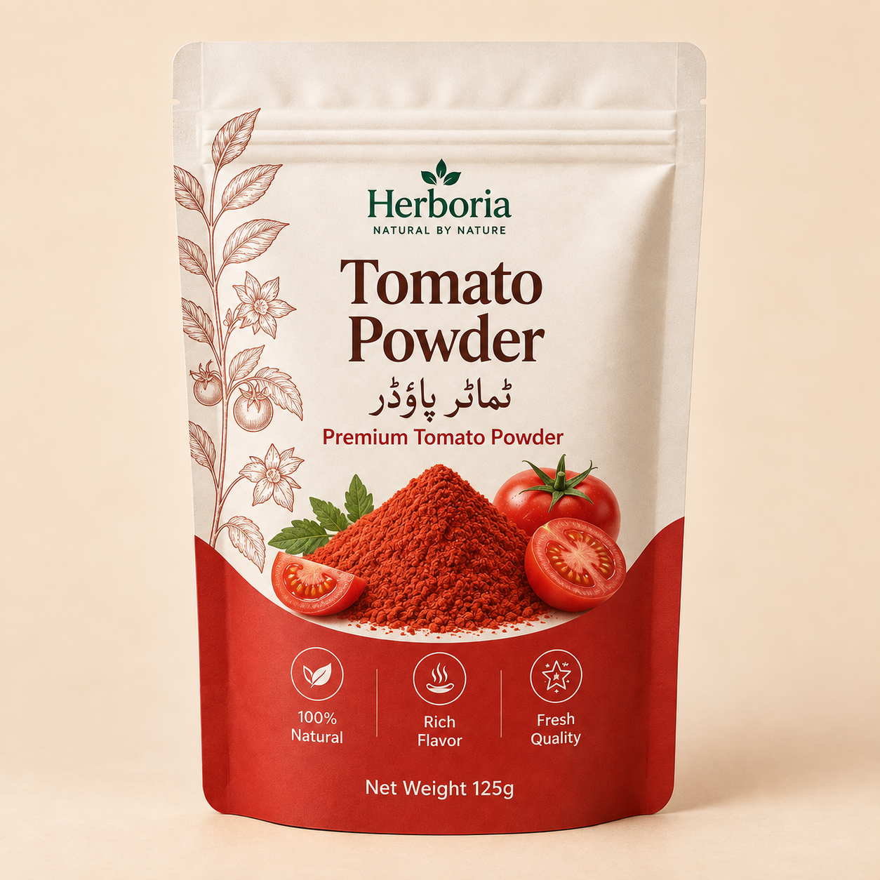 Herboria Tomato Powder 125g premium tomato powder Herboria Tomato Powder 125g premium tomato powder pouch