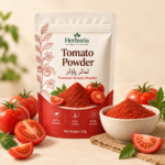 Bowl of premium tomato powder with fresh tomatoes