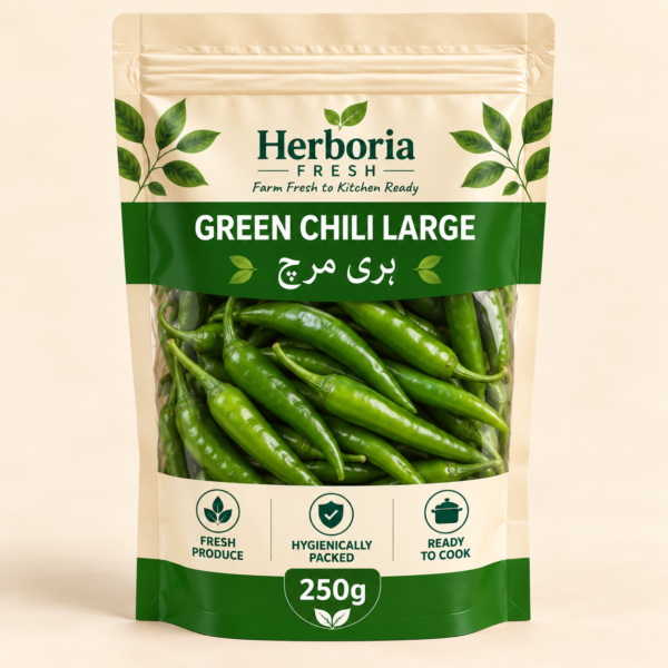 Herboria Fresh Green Chili Large 250g hygienically packed fresh hari mirch