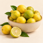 Herboria Fresh Desi Lemon 500g pouch with fresh whole lemons in ceramic bowl