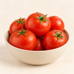 Herboria Fresh Tomato Whole 500g pouch with fresh whole red tomatoes in ceramic bowl