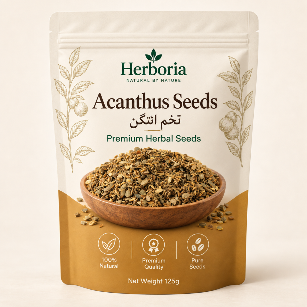 Herboria Acanthus Seeds Tukhm-e-Utangan 125g premium herbal seeds pouch packaging