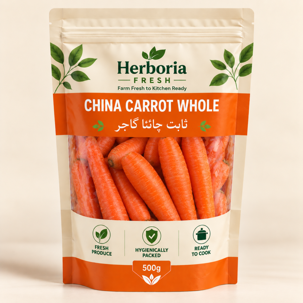 Herboria Fresh China Carrot Whole 500g hygienically packed fresh orange gajar ready to cook
