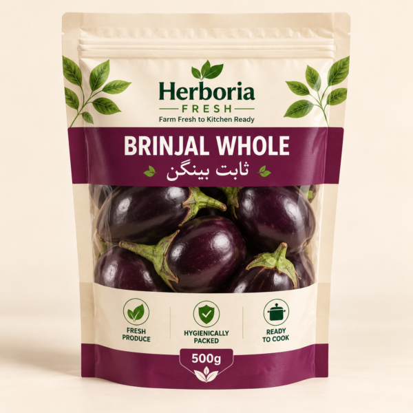 Herboria Fresh Brinjal Whole 500g hygienically packed fresh baingan