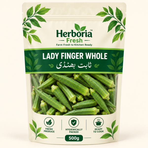 Herboria Fresh Lady Finger Whole 500g hygienically packed fresh bhindi